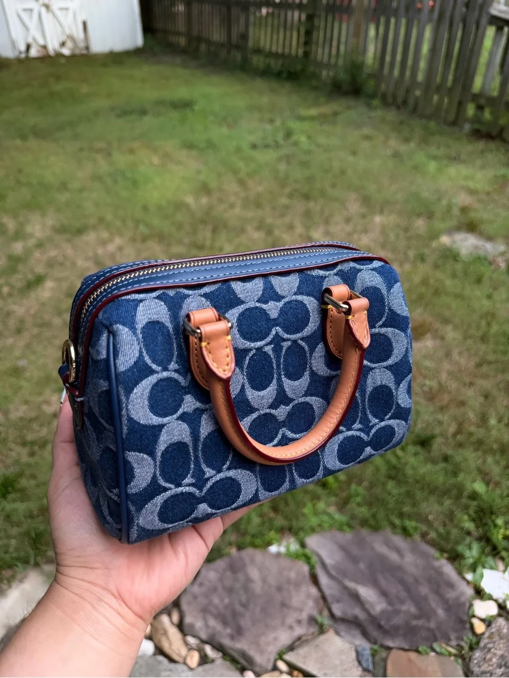 Coach Signature Blue Denim Mini Rowan with Card Case